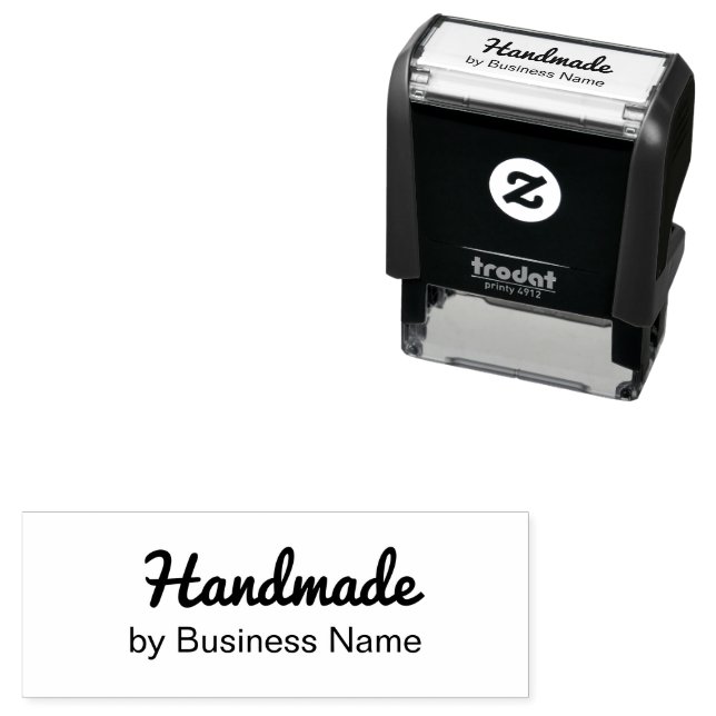 Handmade in Cursive Script by Business Name Self-inking Stamp (In Situ)