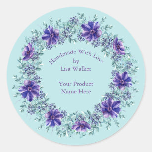 Handmade Item Label Rustic Aqua & Purple Wreath