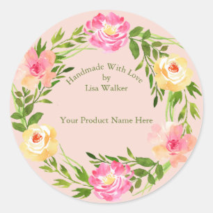 Handmade Item Rose Wreath Blush Centre Classic Round Sticker