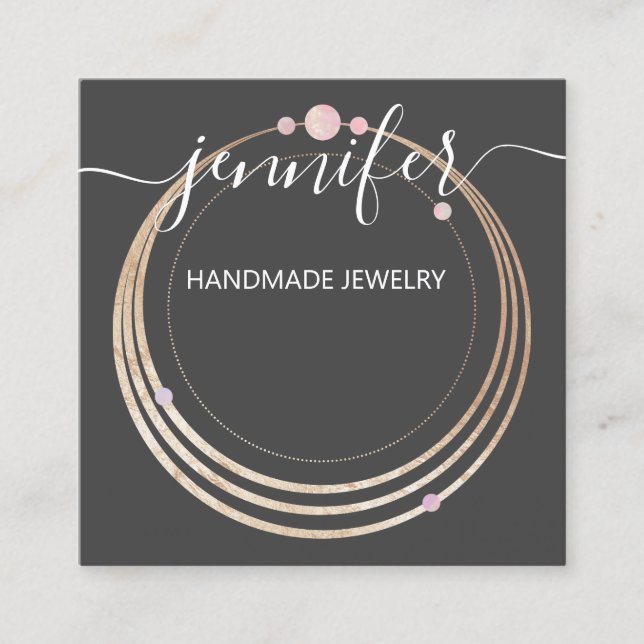 Handmade Jewellery Custom Logo Gold Rose Modern Square Business Card (Front)
