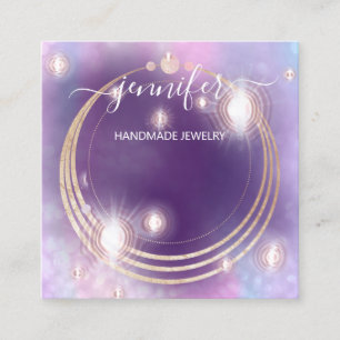 Handmade Jewellery Custom Logo Holograph Purple Square Business Card