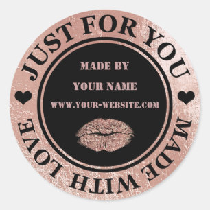 Handmade Just For You Made Black Rose Gold Kiss Classic Round Sticker