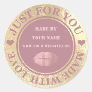 Handmade Just For You Made Red Bean Gold Kiss Classic Round Sticker