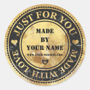 Handmade Just For You Made With Love Gold Black Classic Round Sticker