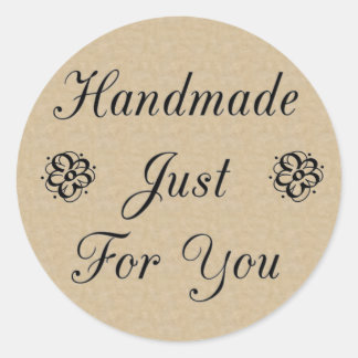 Handmade Just For You on Kraft Look Background Classic Round Sticker