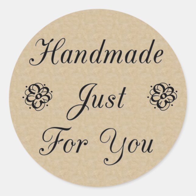 Handmade Just For You on Kraft Look Background Classic Round Sticker (Front)