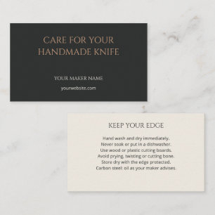 Handmade Kitchen Knife Care Card Custom Maker Inse