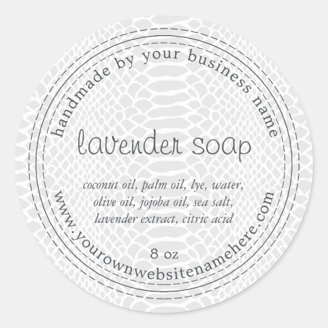 Handmade Lavender Soap Grey Snake Pattern Classic Round Sticker (Front)