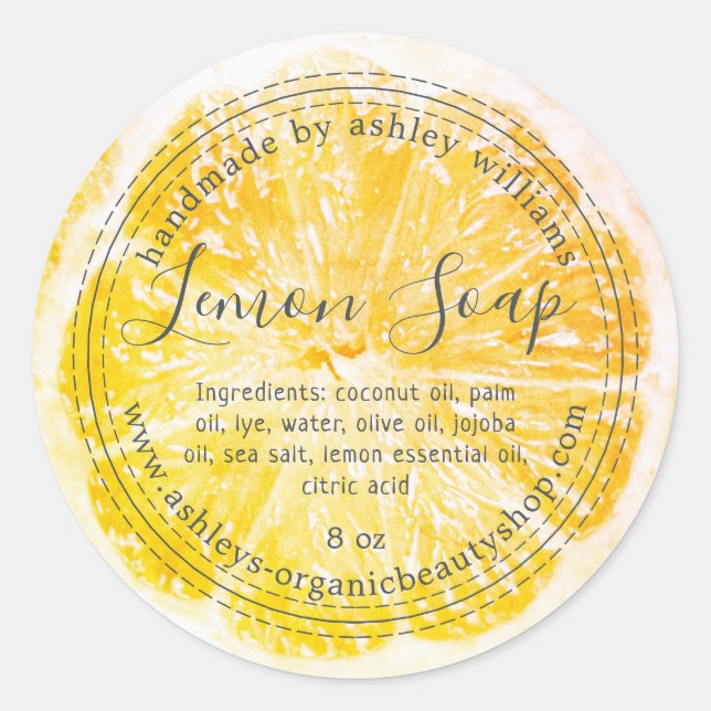 Handmade  Lemon Soap Organic Business  Classic Rou Classic Round Sticker (Front)