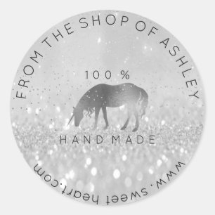 Handmade Logo From Name Web Grey Unicorn Glitter Classic Round Sticker