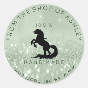 Handmade Logo From Name Web Mint Unicorn Black Classic Round Sticker