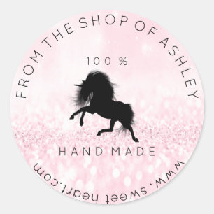 Handmade Logo From Name Web Pink Unicorn Black Classic Round Sticker