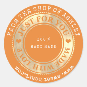 Handmade Logo Name Web Heart Love Orange Gold Classic Round Sticker