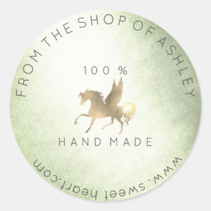 Handmade Logo Name Web Pegasus Horse Mint Gold Classic Round Sticker