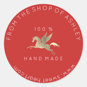 Handmade Logo Name Web Pegasus Horse Red Gold Classic Round Sticker