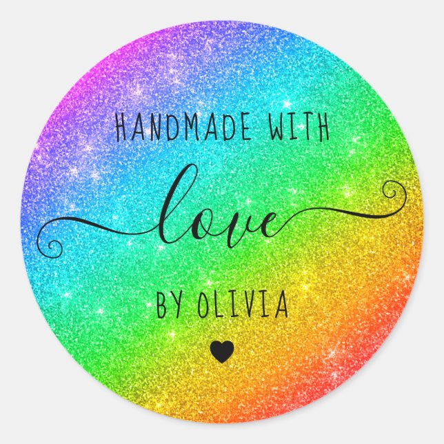 Handmade love Neon rainbow glitter  Classic Round Sticker (Front)