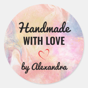 Handmade love pastel rainbow marble glitter  classic round sticker