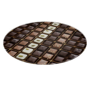 Handmade luxury chocolate in a box cutting board