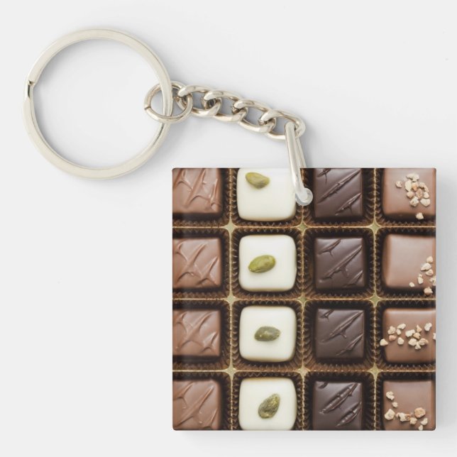 Handmade luxury chocolate in a box keychain (Front)
