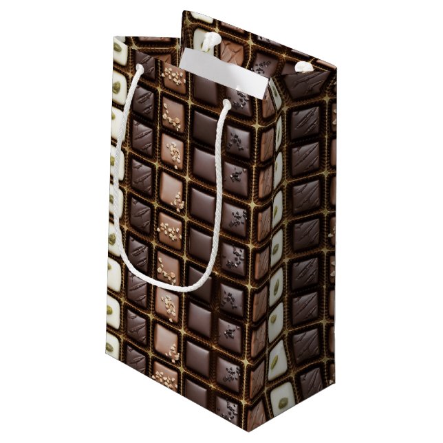 Handmade luxury chocolate in a box small gift bag (Back Angled)