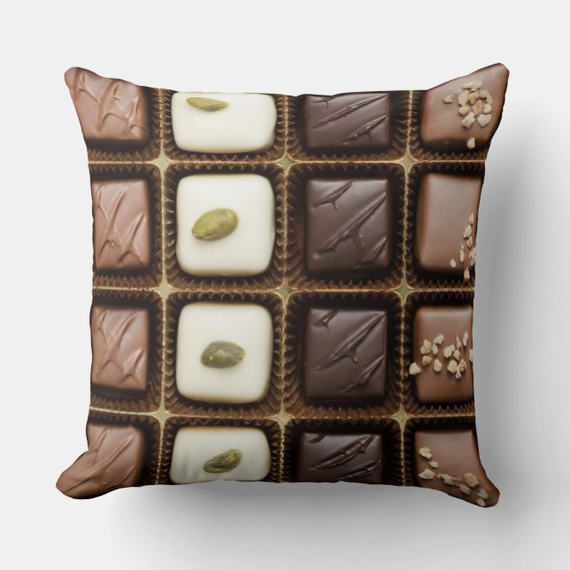 Handmade luxury chocolate in a box throw pillow (Front)