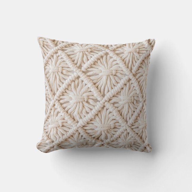 Handmade macrame texture, eco-friendly concept. throw pillow (Front)