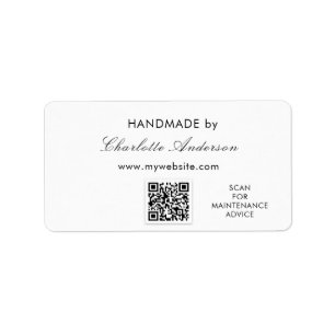 Handmade made by name white qr code label