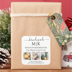 Handmade Monogram or Add Logo Business 3 Photos Square Sticker