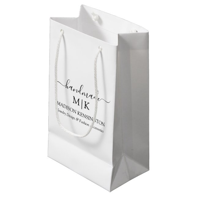 Handmade Monogram or Add Logo Business Small Gift Bag (Front Angled)