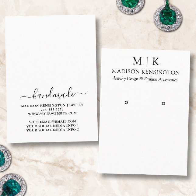 Handmade Monogram or Add Logo Earring Display Business Card (Edit to Customize text, colors and more)