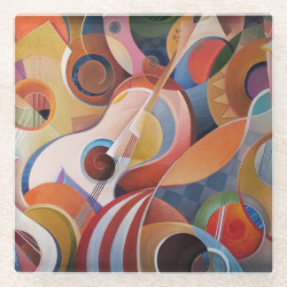 Handmade Music Abstract Painting Glass Coaster
