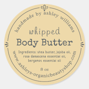 Handmade Organic Body Butter Label Sunlight Yellow
