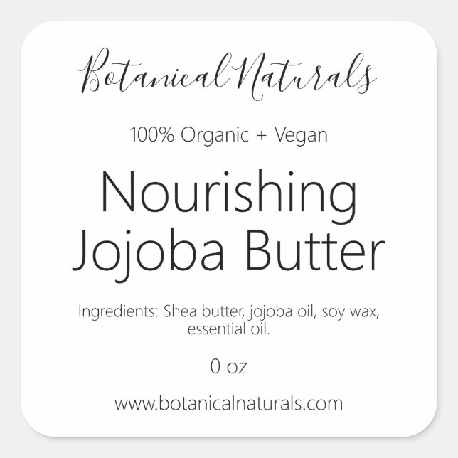 Handmade Organic Vegan Body Butter Simple Labels (Front)