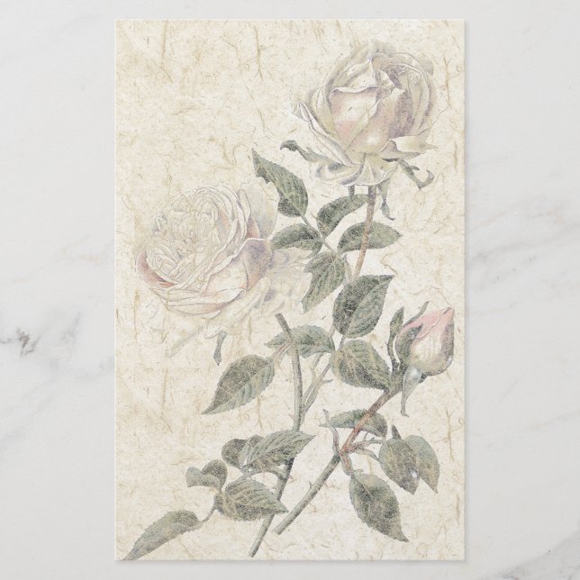 Handmade Paper Rose Flowers Floral Stationery (Front)