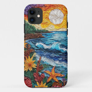 Handmade paper style landscape quilling design  iPhone 11 case