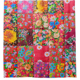 Handmade patchwork quilt with floral pattern as ba