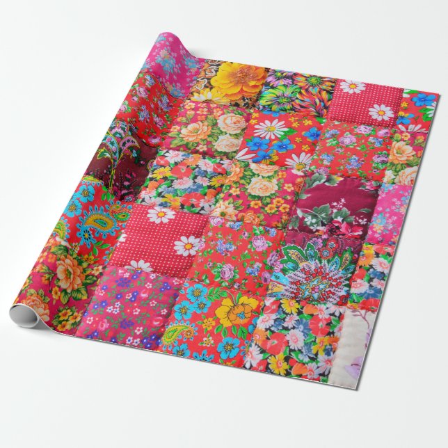Handmade patchwork quilt with floral pattern as ba wrapping paper (Unrolled)