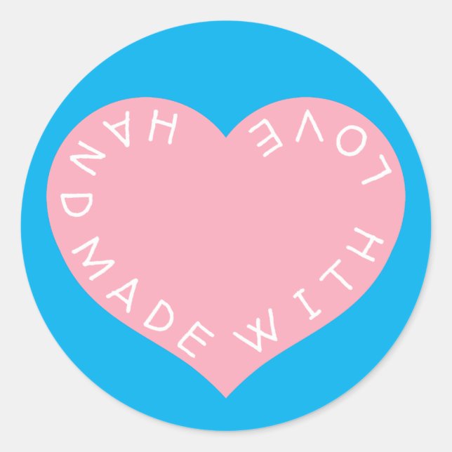 Handmade Pink Love heart Classic Round Sticker (Front)