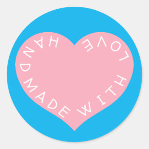 Handmade Pink Love heart Classic Round Sticker