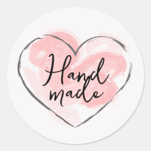 Handmade Pink Watercolor Heart Classic Round Sticker