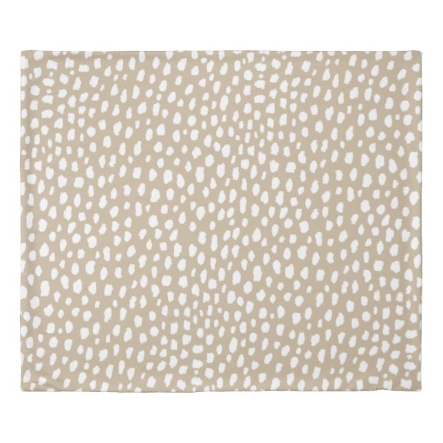 Handmade polka dot brush spots (white/tan) duvet cover (Front)