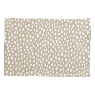 Handmade polka dot brush spots (white/tan) pillowcase
