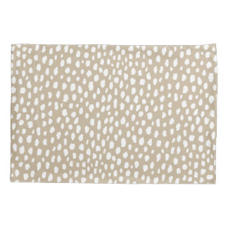 Handmade polka dot brush spots (white/tan) pillowcase
