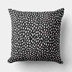 Handmade polka dot brush strokes (black and white) throw pillow