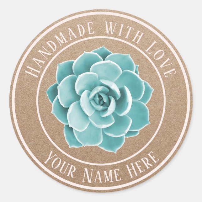 Handmade Product Succulent Floral Rustic Kraft Classic Round Sticker (Front)