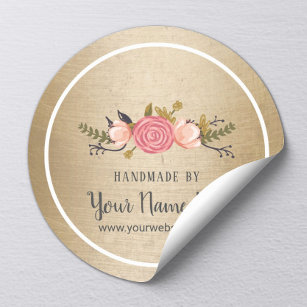 Handmade Product Vintage Floral Gold Business Classic Round Sticker
