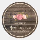 Handmade Product Vintage Floral Rustic Wood Classic Round Sticker (Front)