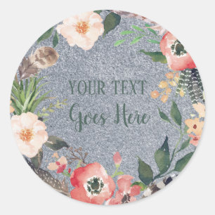Handmade Product Vintage Floral Wreath Glitter Classic Round Sticker