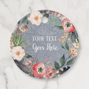 Handmade Product Vintage Floral Wreath Glitter  Favour Tags