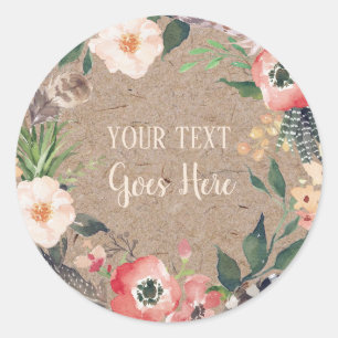 Handmade Product Vintage Floral Wreath Kraft Paper Classic Round Sticker